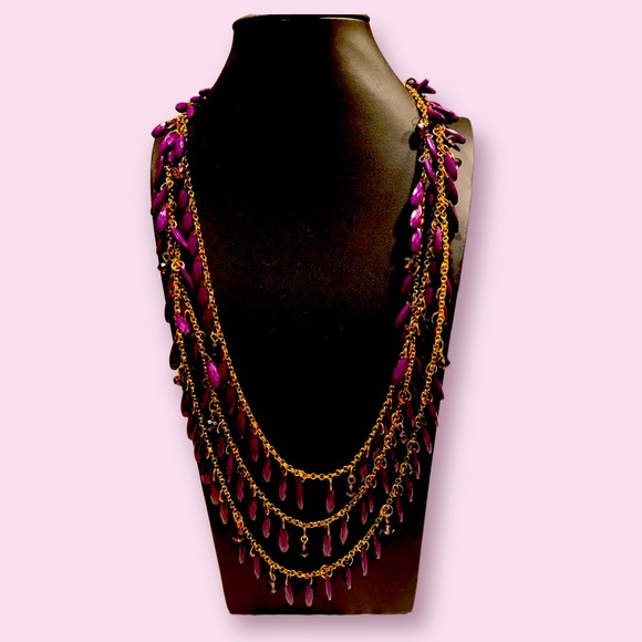 Show-Stopping three layers of purple cascading beads with gold chains - Picture 1 of 2